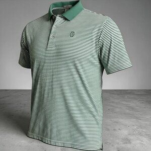 Peter Millar Polo Shirt Mens L Green Stripe Golf Preppy Country Club Classic3200